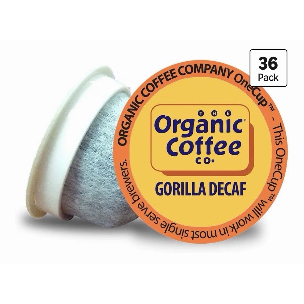 Compostable Coffee Pods Gorilla Decaf (36 Ct) K Cup Keurig Medium Roast 12/2026